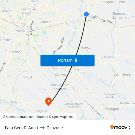 Fara Gera D' Adda to Genzone map