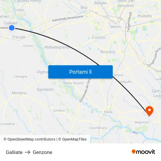 Galliate to Genzone map