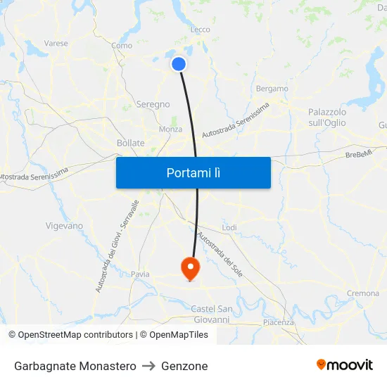 Garbagnate Monastero to Genzone map