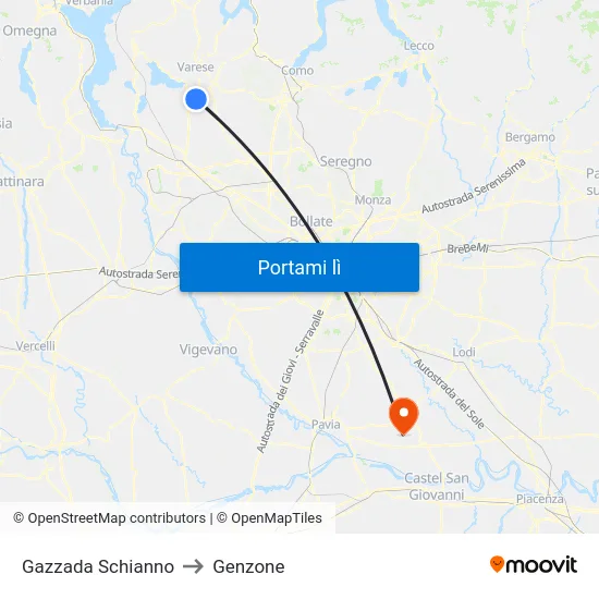 Gazzada Schianno to Genzone map