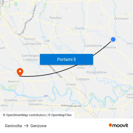 Genivolta to Genzone map