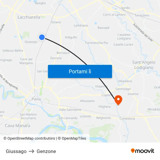 Giussago to Genzone map