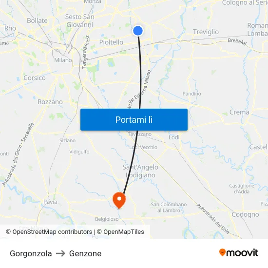 Gorgonzola to Genzone map