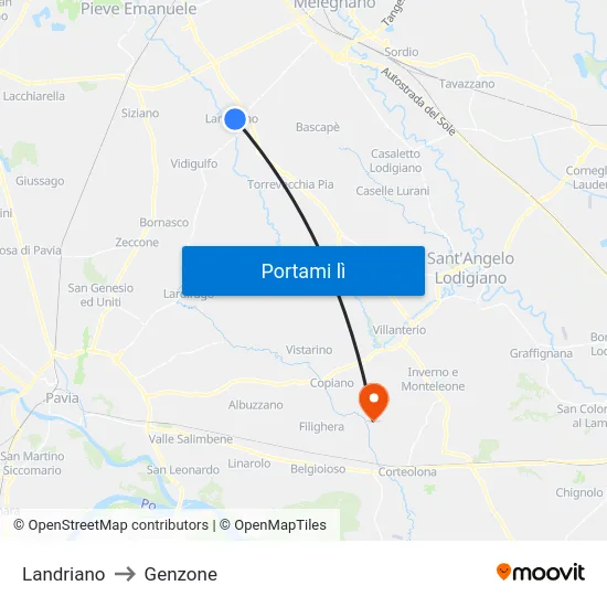 Landriano to Genzone map