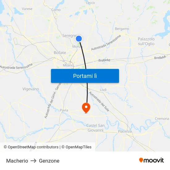 Macherio to Genzone map