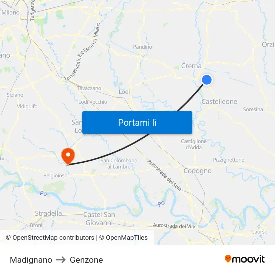 Madignano to Genzone map