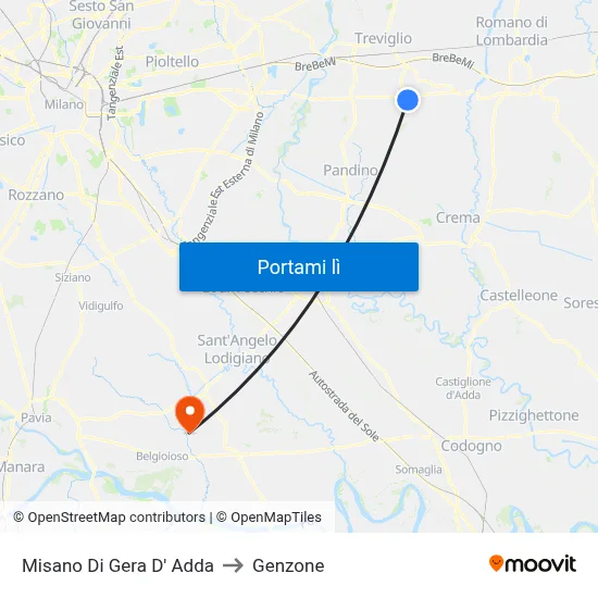 Misano Di Gera D' Adda to Genzone map