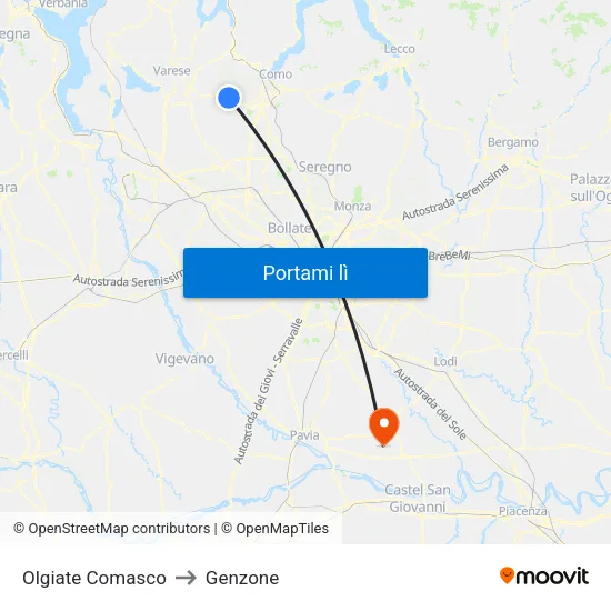 Olgiate Comasco to Genzone map