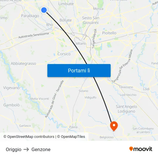 Origgio to Genzone map