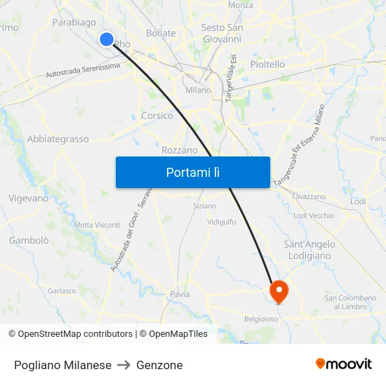 Pogliano Milanese to Genzone map