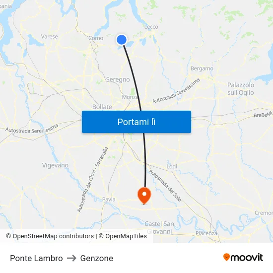 Ponte Lambro to Genzone map