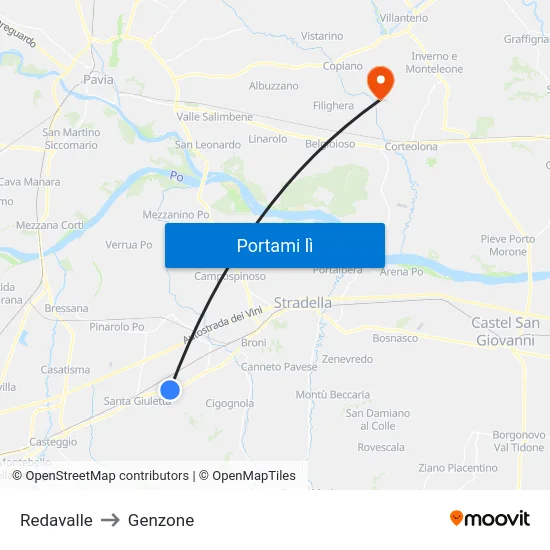 Redavalle to Genzone map