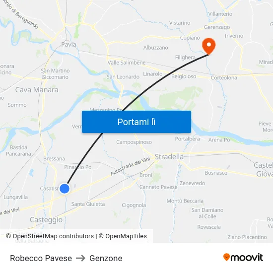 Robecco Pavese to Genzone map