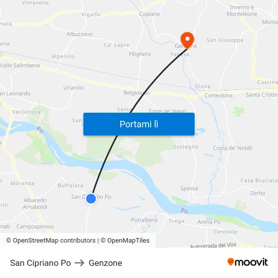San Cipriano Po to Genzone map