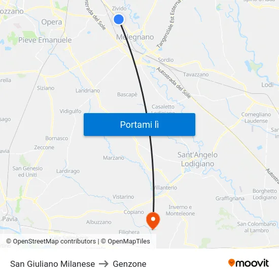 San Giuliano Milanese to Genzone map