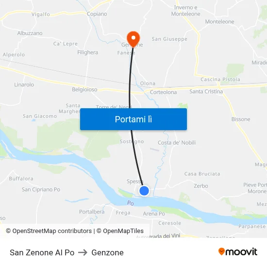 San Zenone Al Po to Genzone map