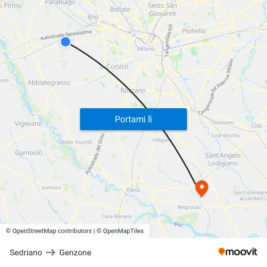 Sedriano to Genzone map