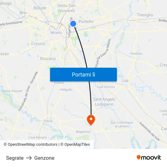 Segrate to Genzone map