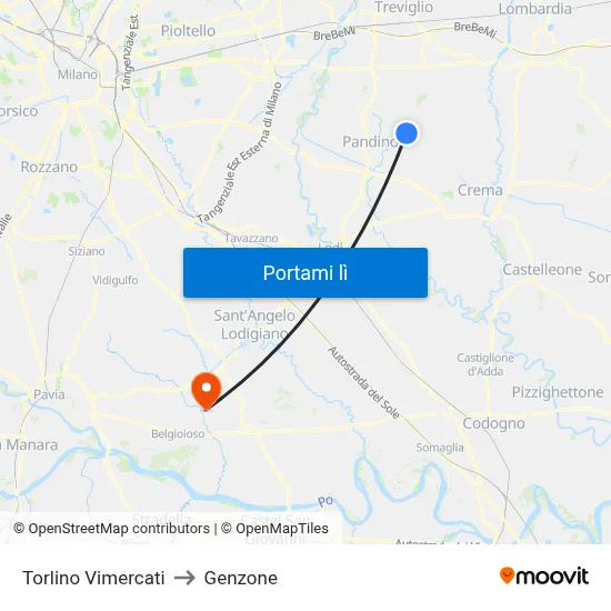 Torlino Vimercati to Genzone map