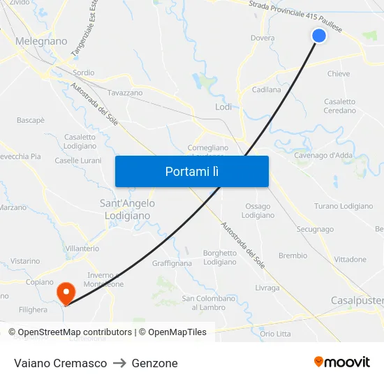 Vaiano Cremasco to Genzone map