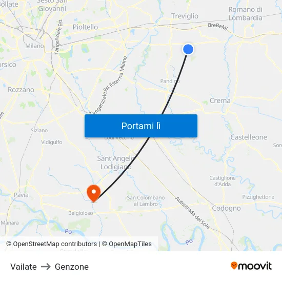 Vailate to Genzone map