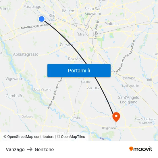 Vanzago to Genzone map