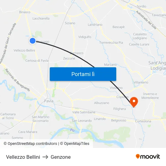 Vellezzo Bellini to Genzone map