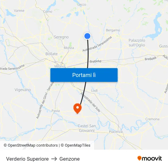 Verderio Superiore to Genzone map