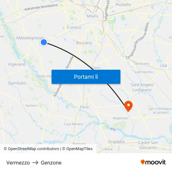 Vermezzo to Genzone map