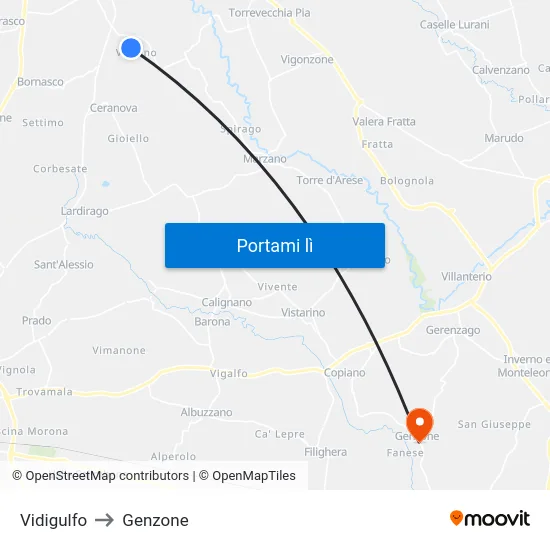 Vidigulfo to Genzone map
