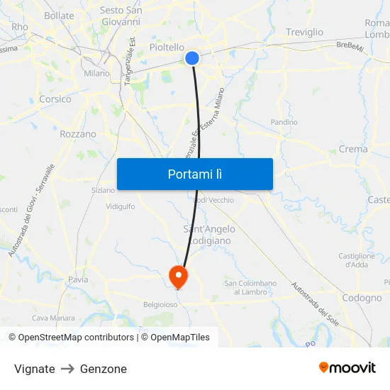 Vignate to Genzone map