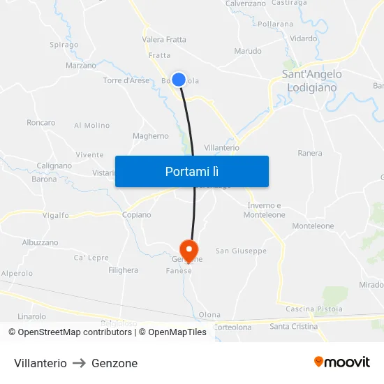 Villanterio to Genzone map
