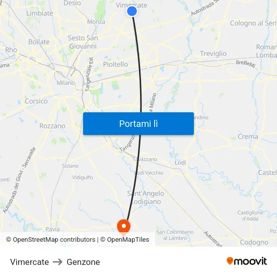 Vimercate to Genzone map