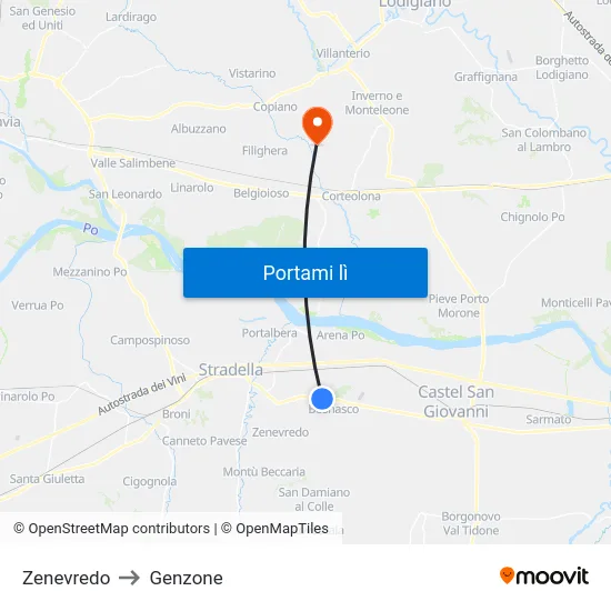 Zenevredo to Genzone map