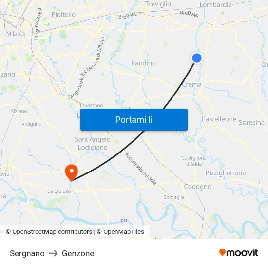 Sergnano to Genzone map