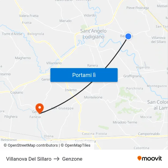 Villanova Del Sillaro to Genzone map