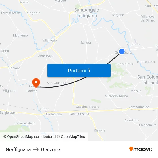 Graffignana to Genzone map