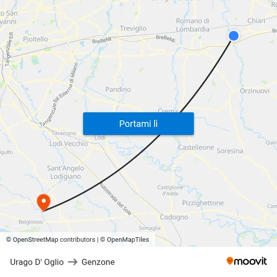 Urago D' Oglio to Genzone map