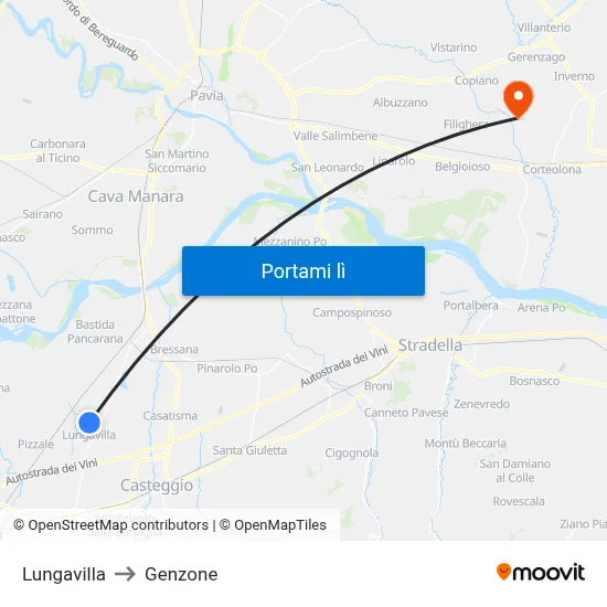 Lungavilla to Genzone map