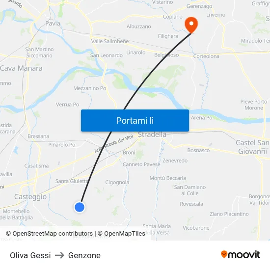 Oliva Gessi to Genzone map