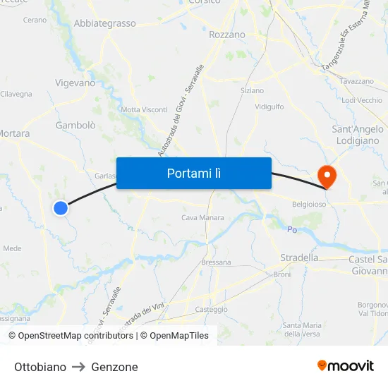 Ottobiano to Genzone map