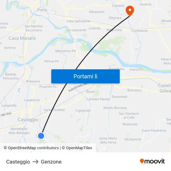 Casteggio to Genzone map