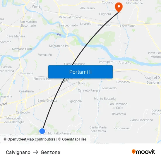 Calvignano to Genzone map