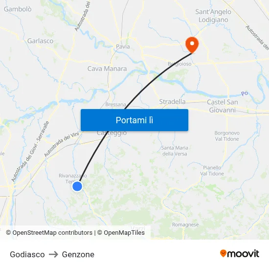 Godiasco to Genzone map