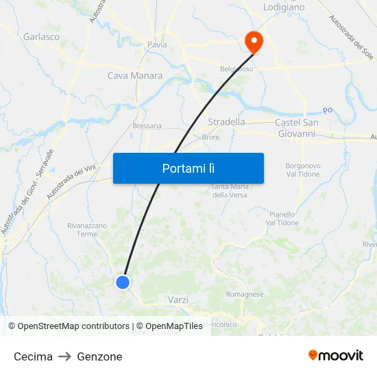 Cecima to Genzone map