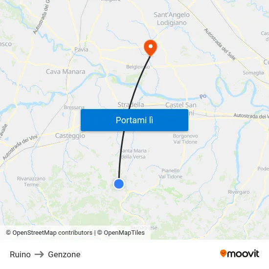 Ruino to Genzone map