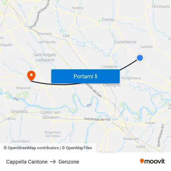 Cappella Cantone to Genzone map