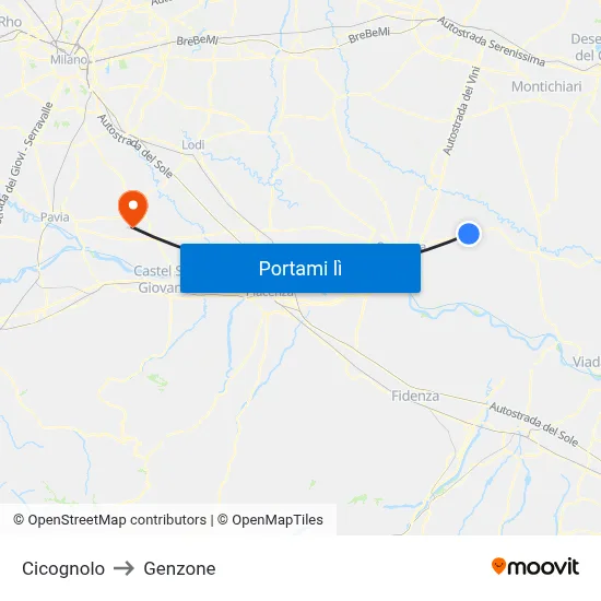 Cicognolo to Genzone map