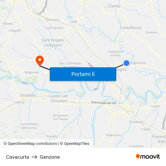 Cavacurta to Genzone map