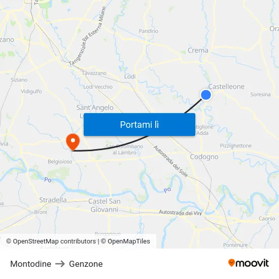 Montodine to Genzone map
